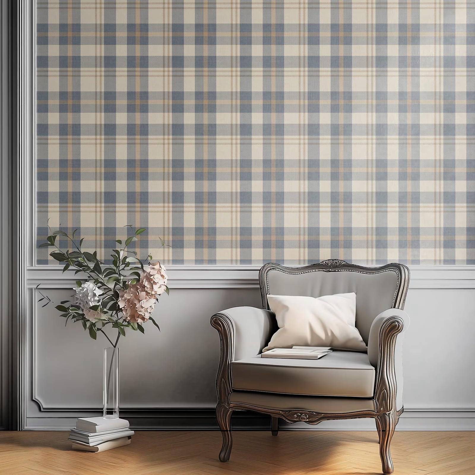 Neutral Blue and Beige Plaid W - đánh giá và giá Interior Design Scandinavian